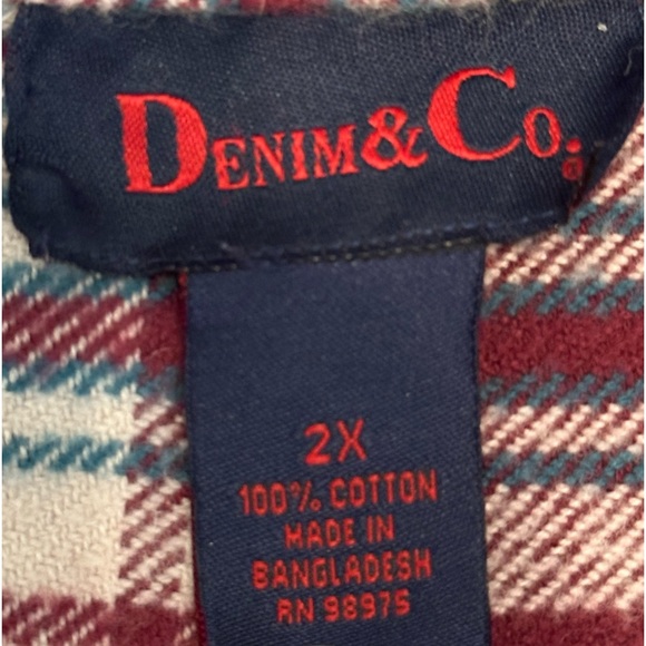 Denim and Co Burgundy Cotton Flannel Full Zip Long Sleeve Jacket 2X - Picture 3 of 7